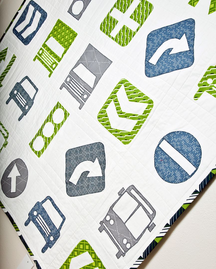 Beep! Beep! Baby boy car quilt pattern by Lella Boutique. Fabric is Ikebana by Dear Stella. Quilt is made using a raw edge applique method perfect for beginners.