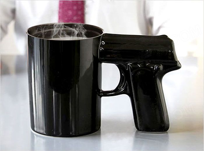 New Coffee Mug Cup Gun Handle Milk Water Black Gift Shooter Pistol Grip