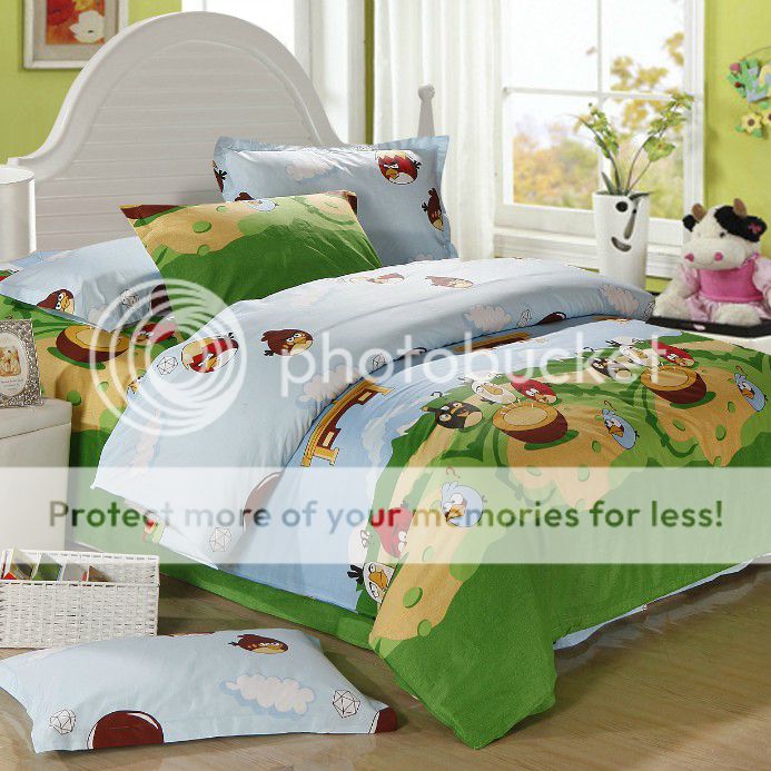 Angry Birds 4pc Kids Boys Twin Bedding Set Blue Green Duvet Cover Sheet Pillow
