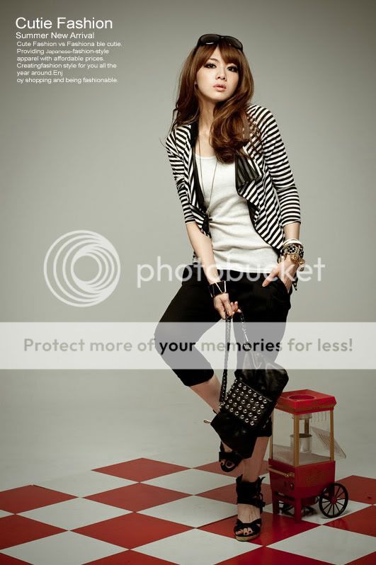 81598 Japan Korean Fashion Style Asymmetry Chiffon Side Stripe Coat 