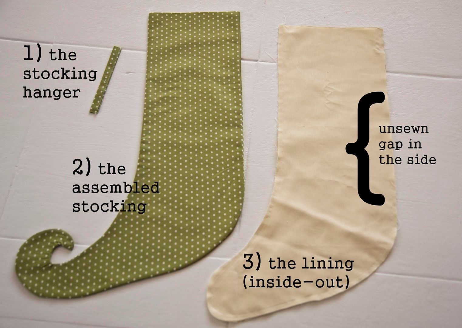 Basic Christmas stocking tutorial + pattern by Lella Boutique. Fabric is Vintage Modern by Bonnie & Camille for Moda Fabrics.