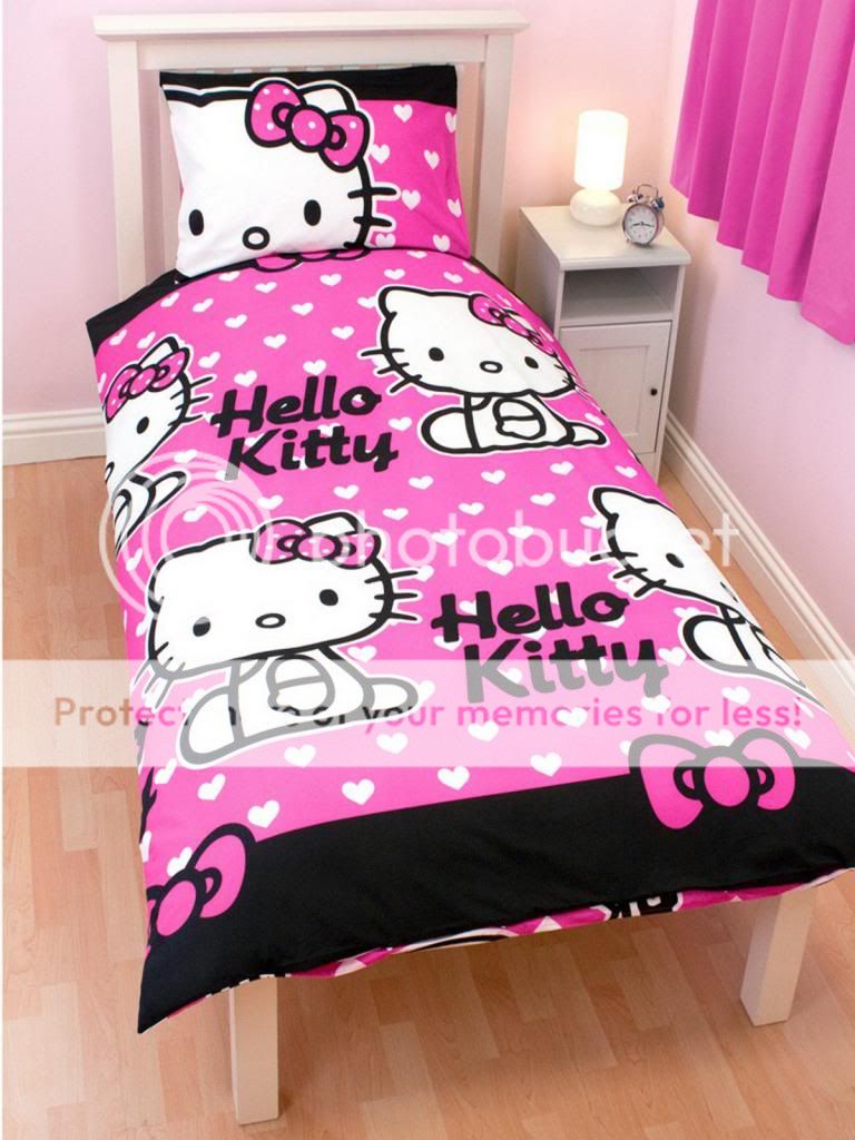 Hello Kitty Duvet Cover Pillow Case Single Bed Set 'Hearts' Kids Cartoon Bedding